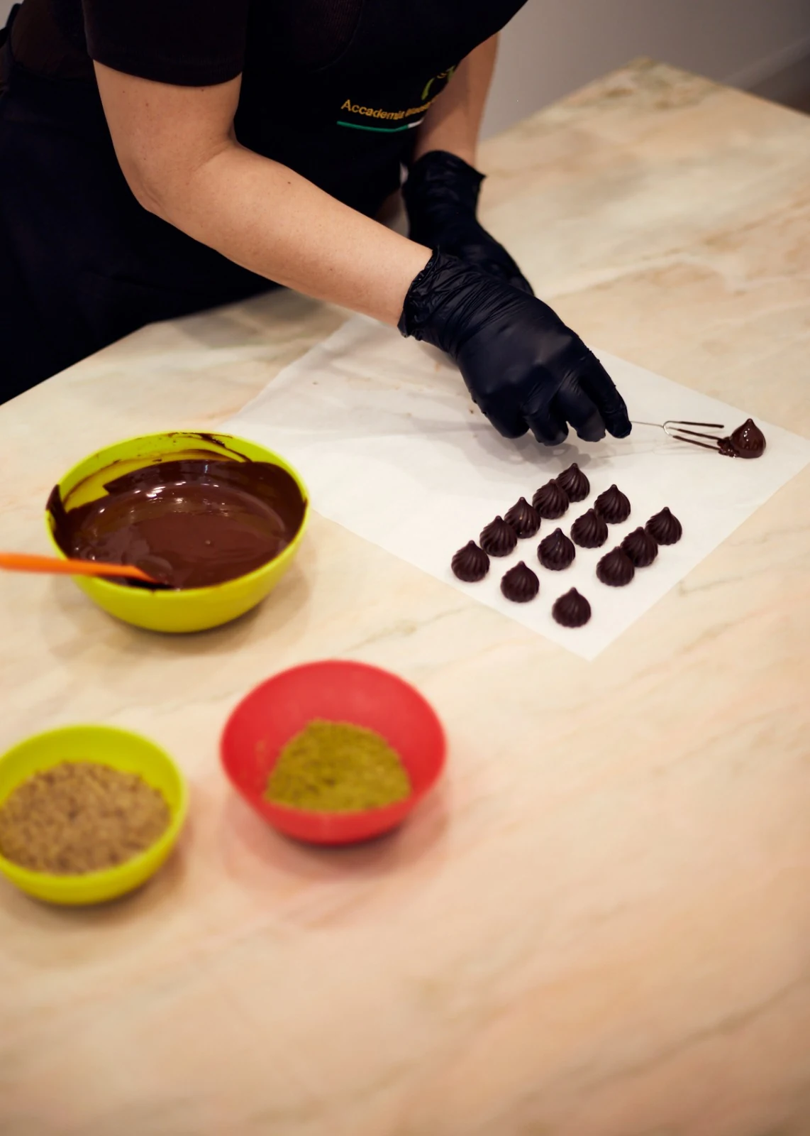 Handcrafting chocolate pralines